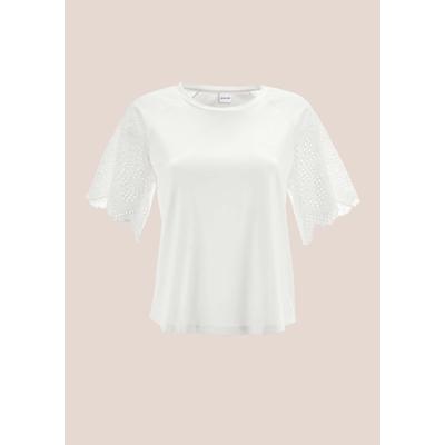 Shirtbluse MADELEINE "Blusenshirt Kurzes Blusen-Shirt im Material-Mix", Damen, Gr. 38, weiß, Obermaterial: 95% Baumwolle CO. 5% Elasthan EL., Modern, normal, Blusen