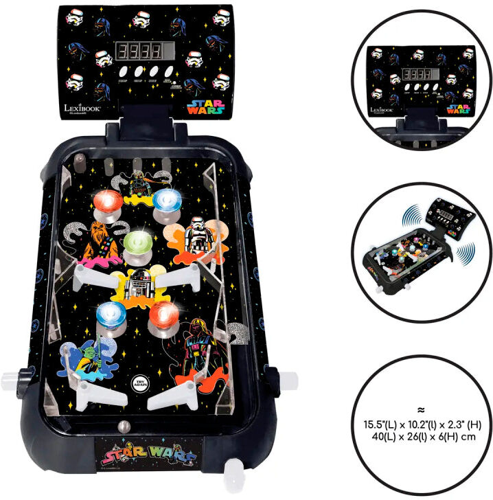 Lexibook Star Wars Electronic Tabletop Pinball Game, Digital Scoring, LED Display, Arcade-Style Play, Star Wars Theme, Portable