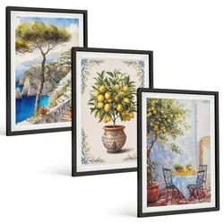 BILDER SET 3er Set - 40x60 cm Schwarzer Rahmen - Tisch aus Zitronenbaum