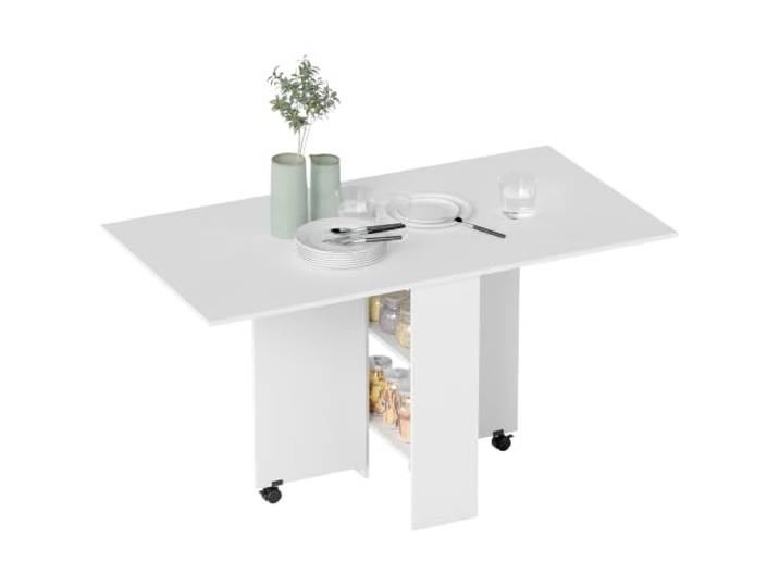 HOMCOM Table de Cuisine Table Pliable Amovible Pratique Salle à Manger Salle à Manger\, Amovible\, 2 Étagères Intégrées\, en Bois