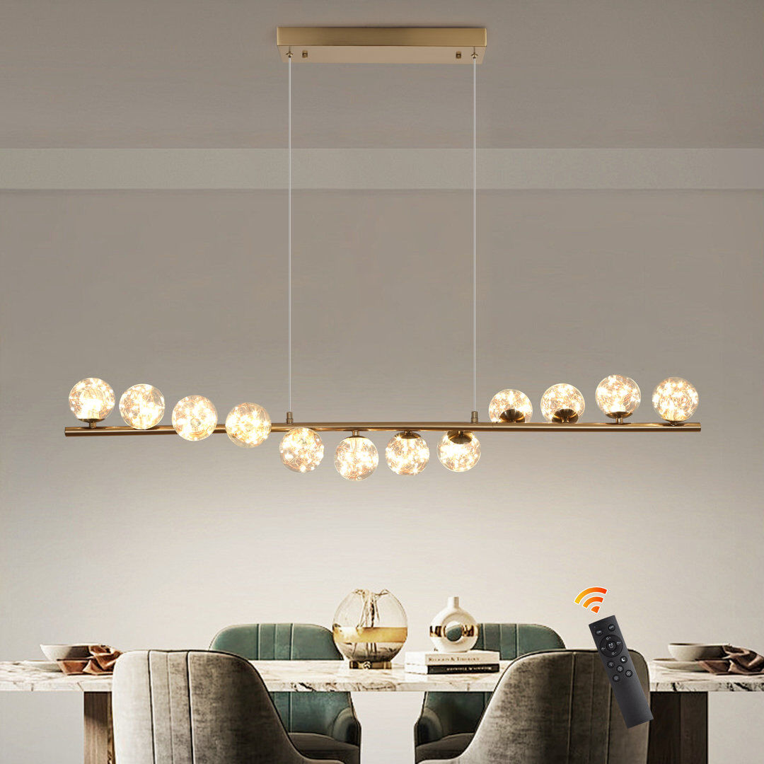Blue Elephant 12 - Light LED Dimmable Linear Kitchen Island Pendant with Remote Control Included Gold 20cm H X 120cm W X 12cm D