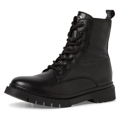 Schnürboots TAMARIS, Damen, Gr. 37, wärmend, schwarz, Leder, Lederimitat, leicht glänzend, unifarben, Schuhe Schnürboots, Schnürstiefelette, Chunky Boots mit logobedruckter Anziehlasche, Topseller