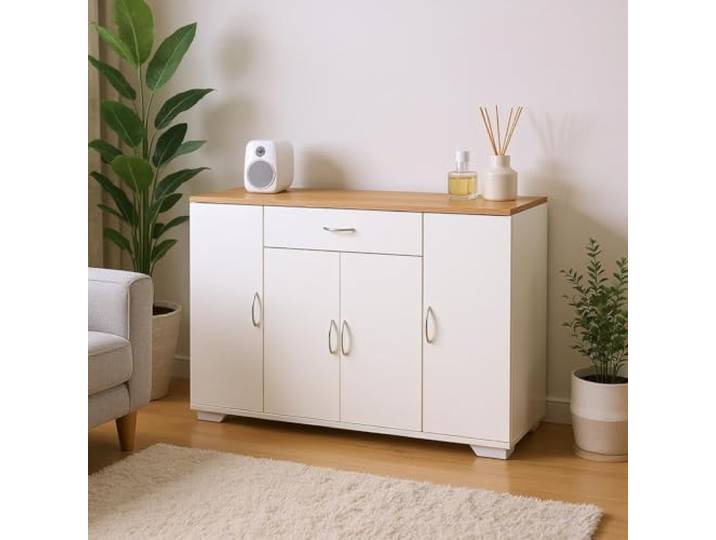 FurnitureR Weiß TV-Bank, Modernes Design, MDF Material, Geräumiger Stauraum, Platzsparend, Ideal für Wohnzimmer