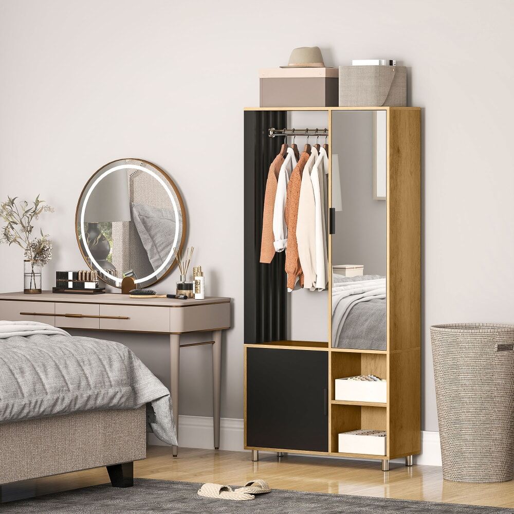 Homcom Armario ropero 80x30x170 cm natural y negro