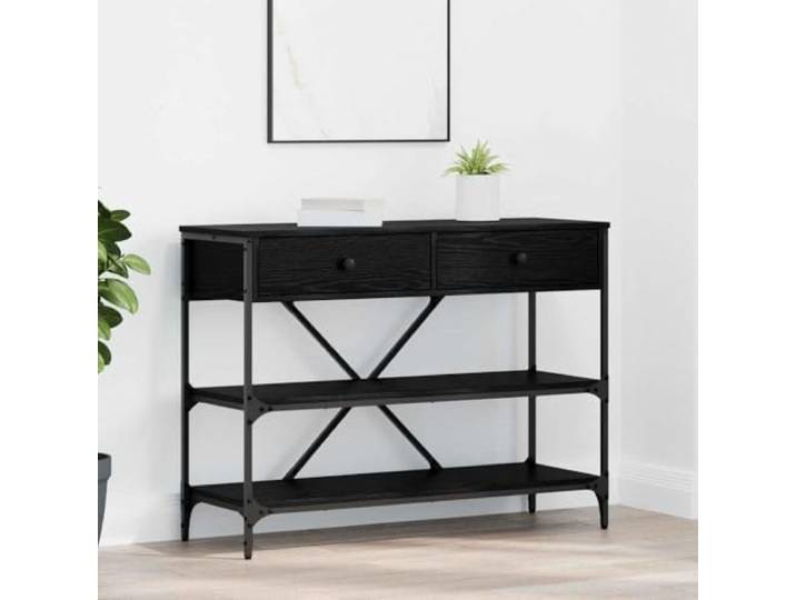 KLGBNCVE Konsolentisch Schwarz Eichen-Optik 100x34,5x75 cm Holz Spanplatte Schlankes Design, Stauraum mit Schubladen und Regalen, pflegeleichte Spanplatte, Wandmontage empfohlen, für schmale Flure