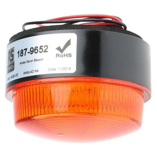 RS PRO Xenon Blitz Signalleuchte Orange, 18 30 V dc, Ø 76mm x 50mm (1879652)