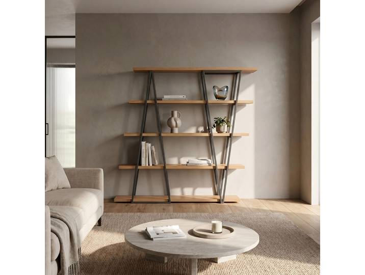 Étagère à livres Tilt industrielle en bois massif 170 cm Bois de chêne massif