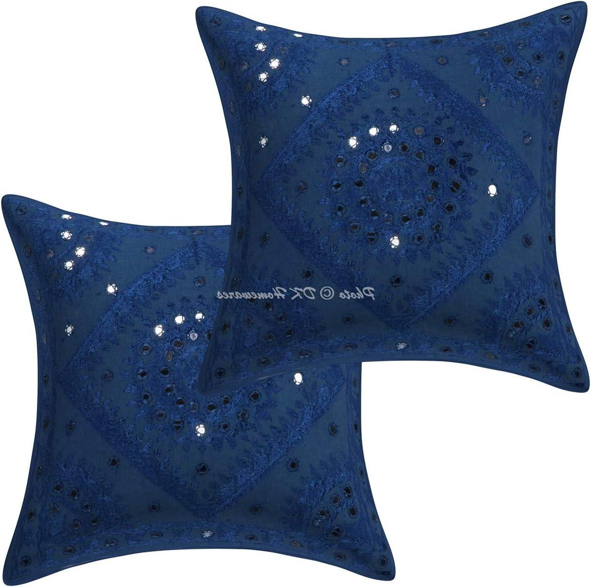 Set van blauwe decoratieve kussenhoezen met spiegelborduursel, 40 x 40 cm