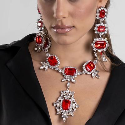Brautschmuck-Sets 2 Strass 1 Halskette Ohrringe Damen Vintage Erklärung Niedlich Transparent Gesegnet Unregelmässig Schmuck-Set Für Hochzeit Party