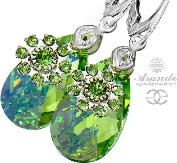 Arande Kryształy Piękne Zielone Kolczyki Peridot Flower Srebro