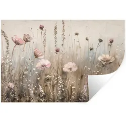 WANDTATTOO Blumen - Rosa - Modern - Beige Deko Wohnzimmer 60x40 cm