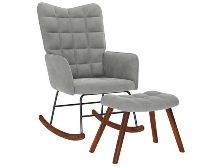 HFXHIJXQ Schaukelstuhl mit Hocker, Samt Relaxsessel Hellgrau 2er Set Ergonomischer Stillstuhl mit gepolstertem Fußhocker aus Samt in Hellgrau, ideal für Wohnzimmer und Schlafzimmer.