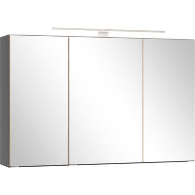 Spiegelschrank WELLTIME "TRIENT, 3D-Spiegelschrank 100 cm, gedämpfte Scharniere", onyx, grau, wildeiche, B:100cm H:64cm T:20cm, MDF, Schränke, onyx-grey/Wildeiche, gedämpfte Scharniere