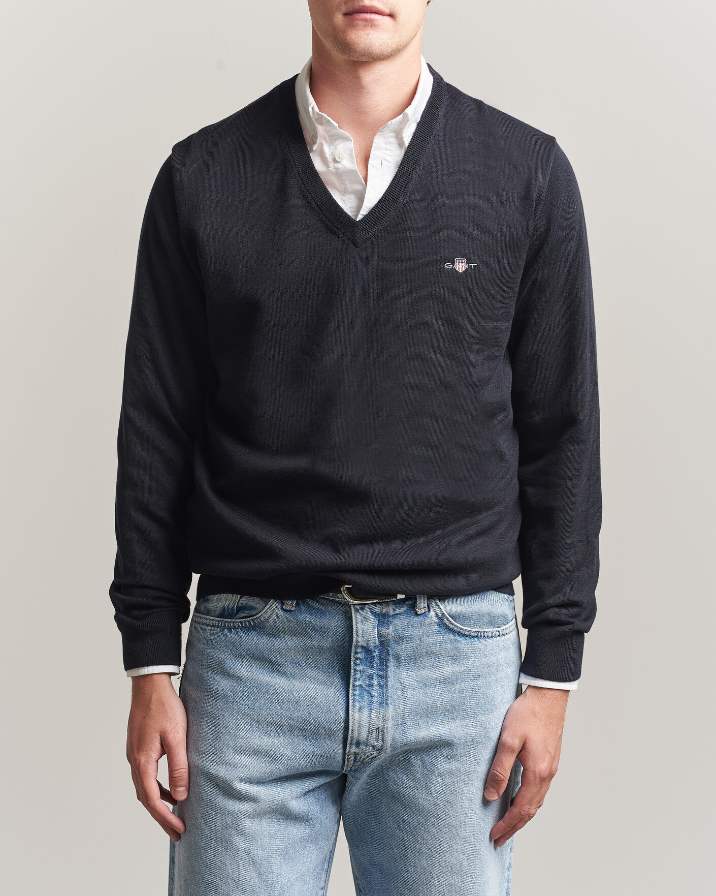 Gant Classic Cotton V-Neck Black men L Sort