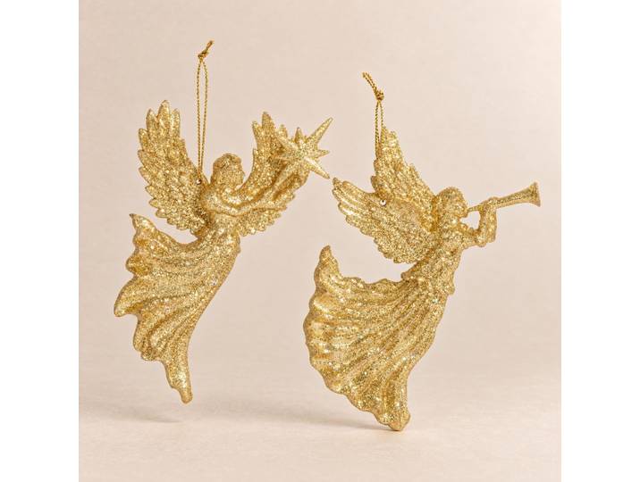 Weihnachtsschmuck, glitzernder goldener Engel