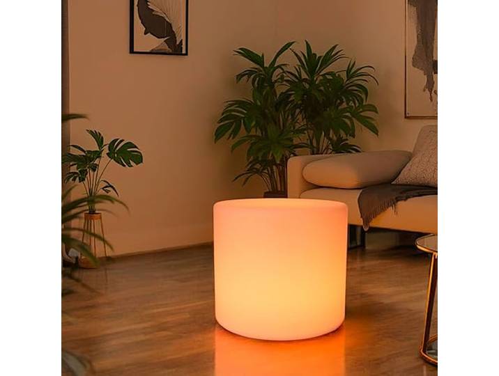 Arnusa LED Hocker mit Beleuchtung 45 cm x 50 cm RGB Leuchthocker PL608 mit Akku & Fernbedienung, 16 Farben, dimmbar, als Sitzhocker & Beistelltisch für Garten, Balkon, Party & Lounge