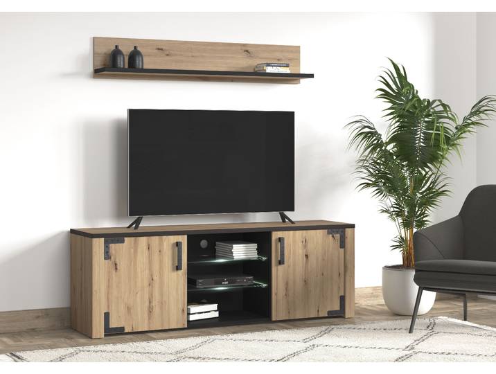 Lowboard HOME AFFAIRE Lazio , schwarz (artisan eiche, schwarz), B:168cm H:57,5cm T:40cm, Sideboards, Lowboard, Kommode, Breite 168 cm
