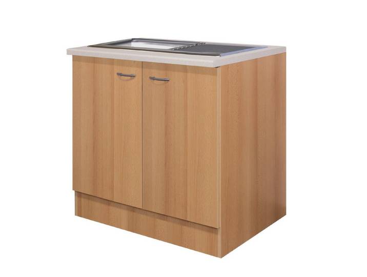 Flex-Well Spülenunterschrank Spülenunterschrank 100 cm mit Arbeitsplatte & Spüle - Buche – Namu