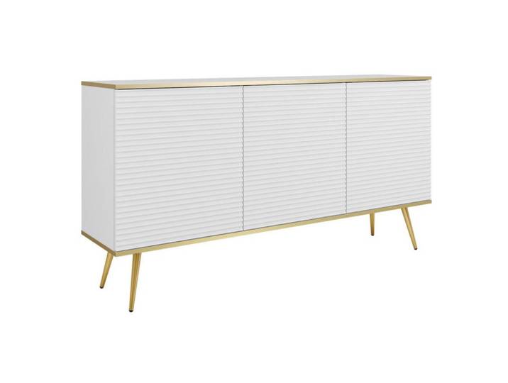 Sepro Meble Sideboard Weiß Polo Mit Goldfarbenen Beinen Gerillte Fronten 160 cm, 160x85x39 cm, Kleinmöbel, Kommoden, Sideboards