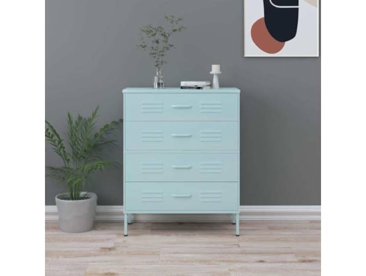 TUERYAFEK Kommode Minzgrün 80x35x101,5 cm Stahl Sideboard mit Schubladen Stahlkonstruktion, Nivellierer, voll ausziehbare Schubladen, kugelgelagerte Schienen, frische Minzfarbe