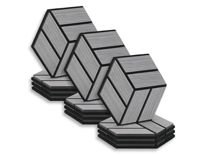 Homestyle4u 12x Hexagon Akustikplatten Grau - Schallschutz Wandpaneele