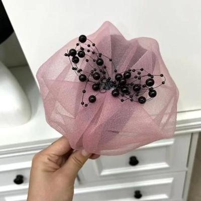 Daily Deals Depot Vintage Mini Top Hat Headband With Pearl Veil Elegant Fascinator Hair Accessory pink