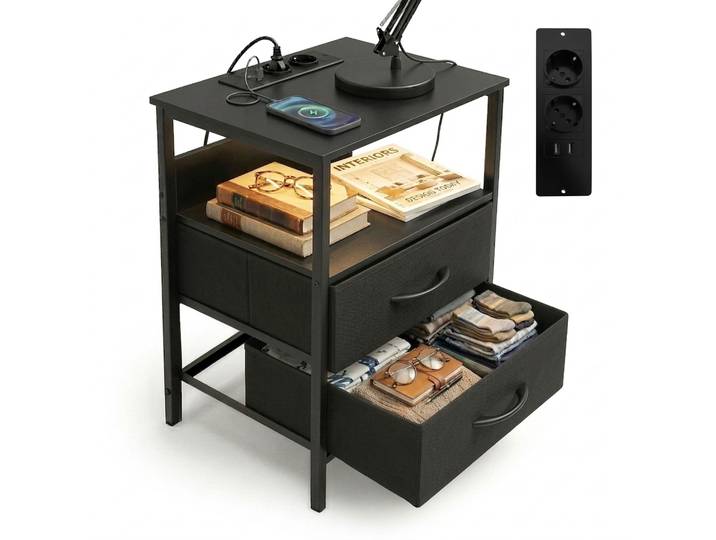 Beistelltisch mit LED & USB-Anschluss Schwarz