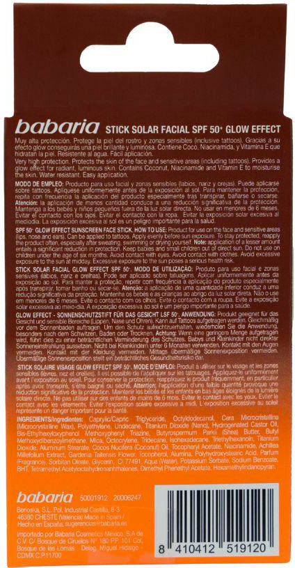 Babaria Glow Effect soin solaire visage SPF50+ 20 ml