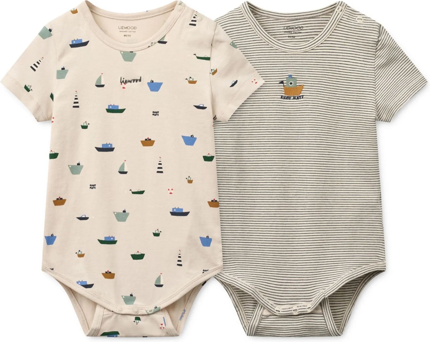 Liewood Lot 2 Bodies Yanni Bateaux Coton Bio Beige 0/2 mois