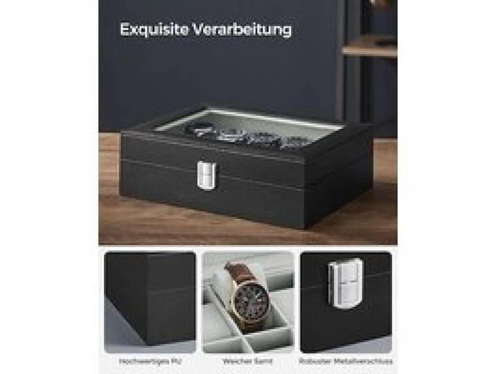 Songmics Horloges Box 10 Compartimenten Horloges Doos Met Glazen Deksel Fluwelen Voering