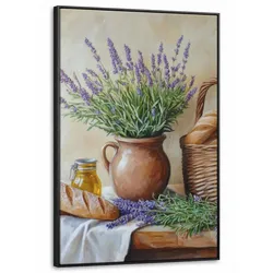 LEINWAND Bilder mit Rahmen - Lavendel - Brot - Stilleben - 90x140
