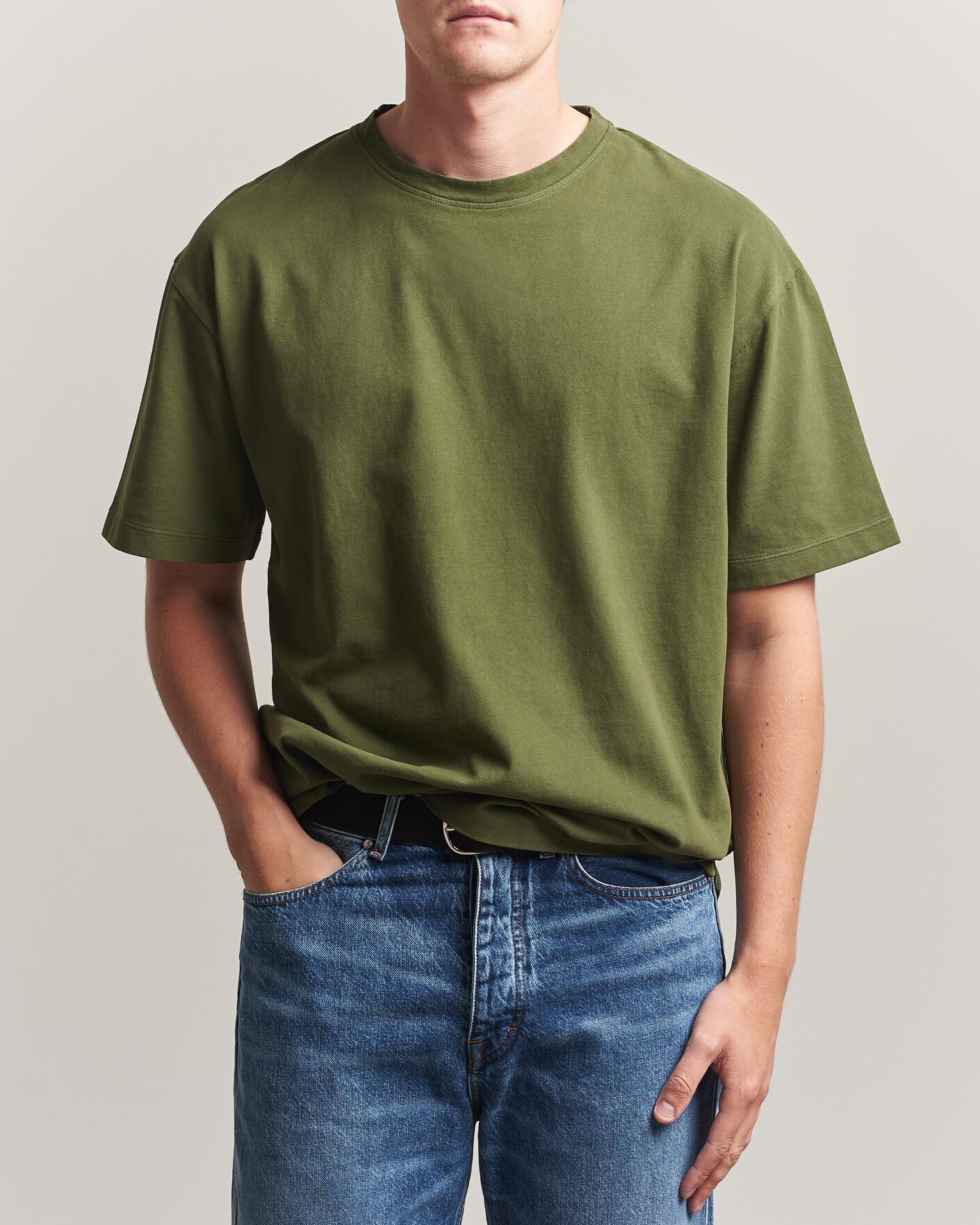 Massimo Alba Nevis Brushed Cotton T-Shirt Moss Green men M Grøn