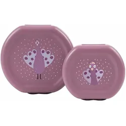 Trixie Baby, Kindergeschirr + Kinderbesteck, Snackbox mit Klickverschluss 2er Set Pfau