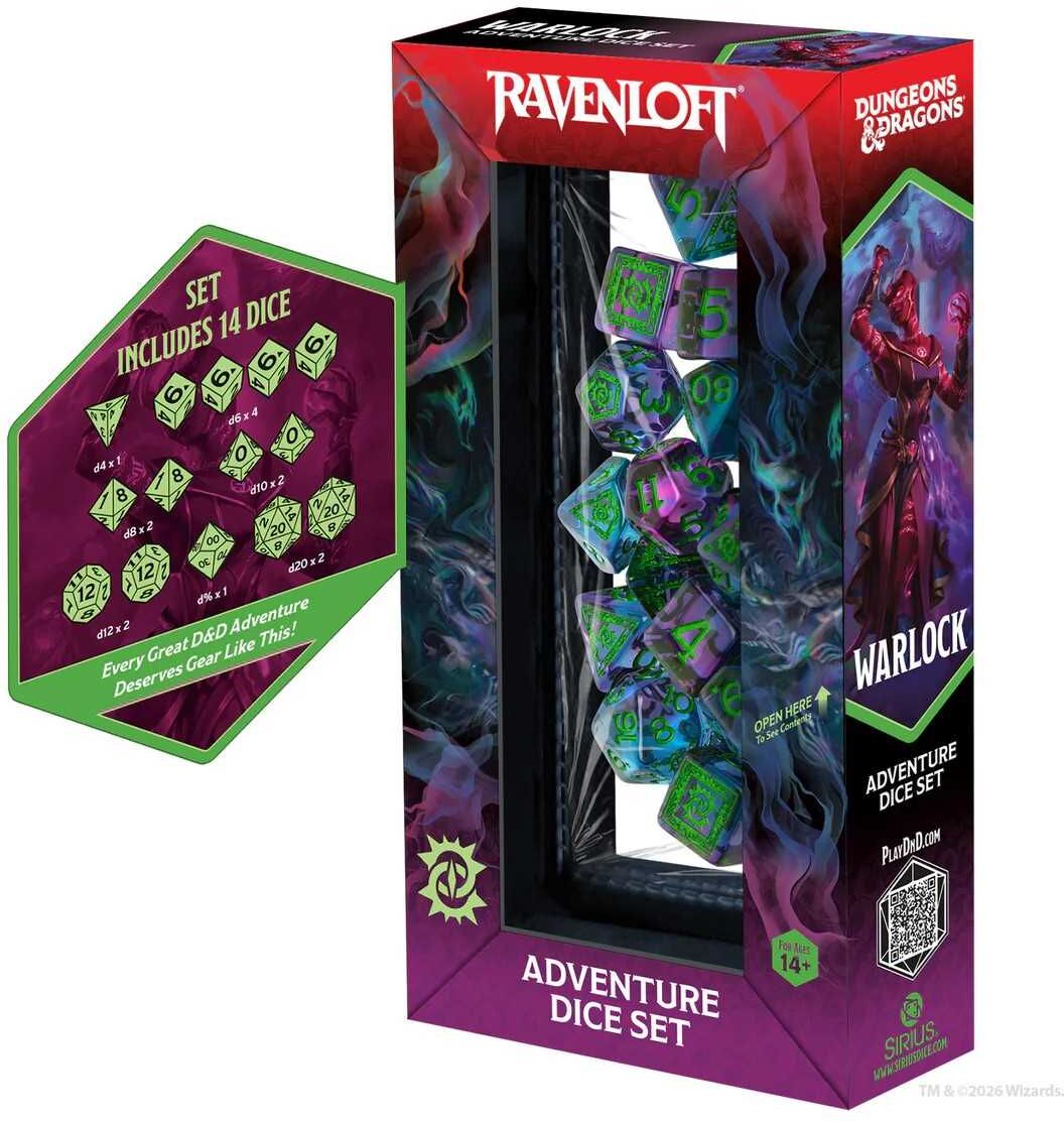 Dungeons & Dragons Warlock Adventure Dice Set - Purple and Green, Officially Licensed by Sirius Dice