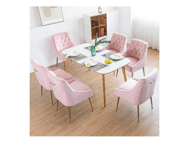 LuxusKollektion Esszimmerstuhl Esszimmerstühle 6er Samt Modern Metallbeine 13cm 6er Set Rosa