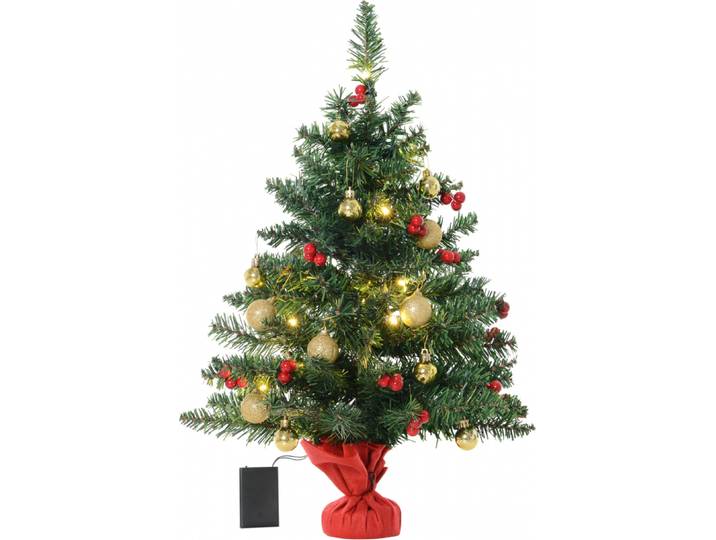 HOMCOM Weihnachtsbaum Christbaum mit Stechpalmenbeeren, Kugeln und LED-Lichtern