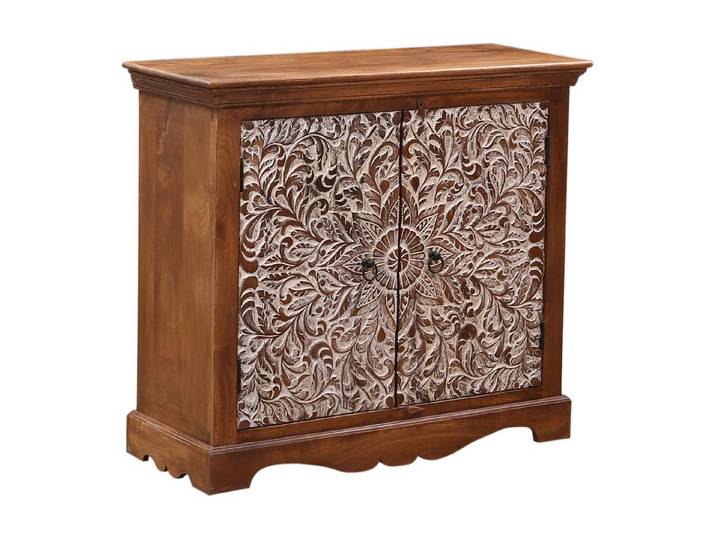 Marrakesch Orient & Mediterran Interior Kommode Kommode Haifo aus Massivholz gefertigt mit Stauraum, Braun-Weiß 100 cm (1 St), Handarbeit