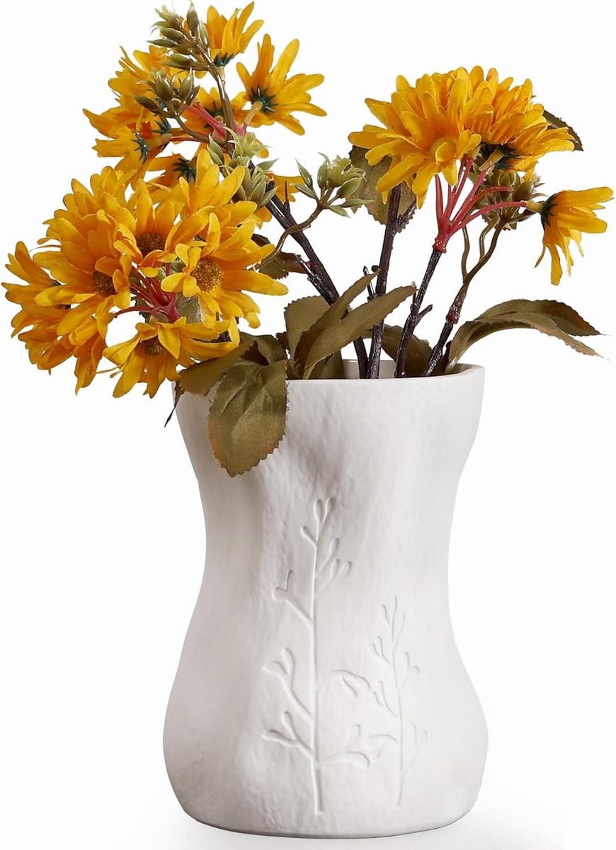 Witte Keramische Vaas voor Bloemen en Pampasgras - Moderne Geometrische Decoratie