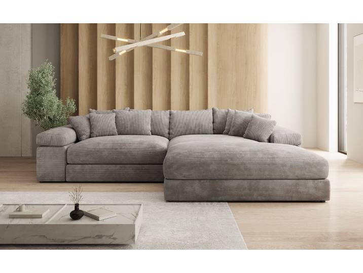 Designer Ecksofa Bernardo mit breiter Ottomane in Cord - Hellgrau - Cord - Rechts - Luxusbetten24