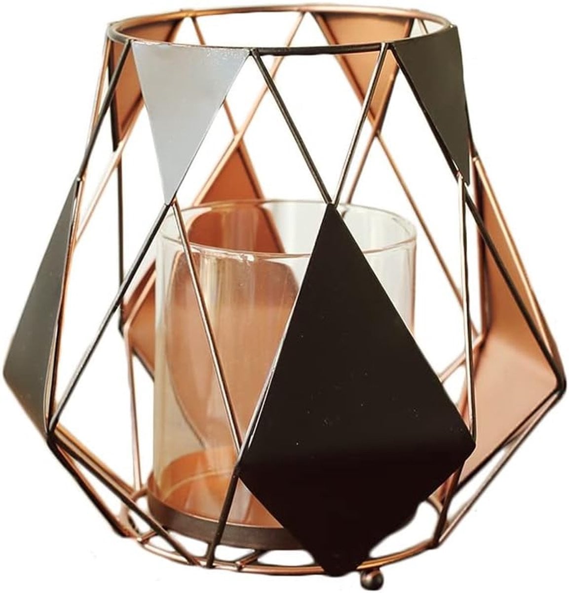 Geometrische Kandelaar Diamant - Zwarte Smeedijzeren Kaarshouder voor Taperkaarsen