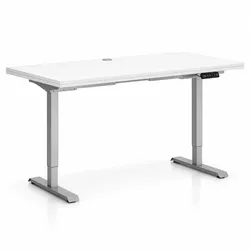 Bürotisch SINGLE LAYERS, 160x80 cm, verstellbare Metallgestell, weiß/grau