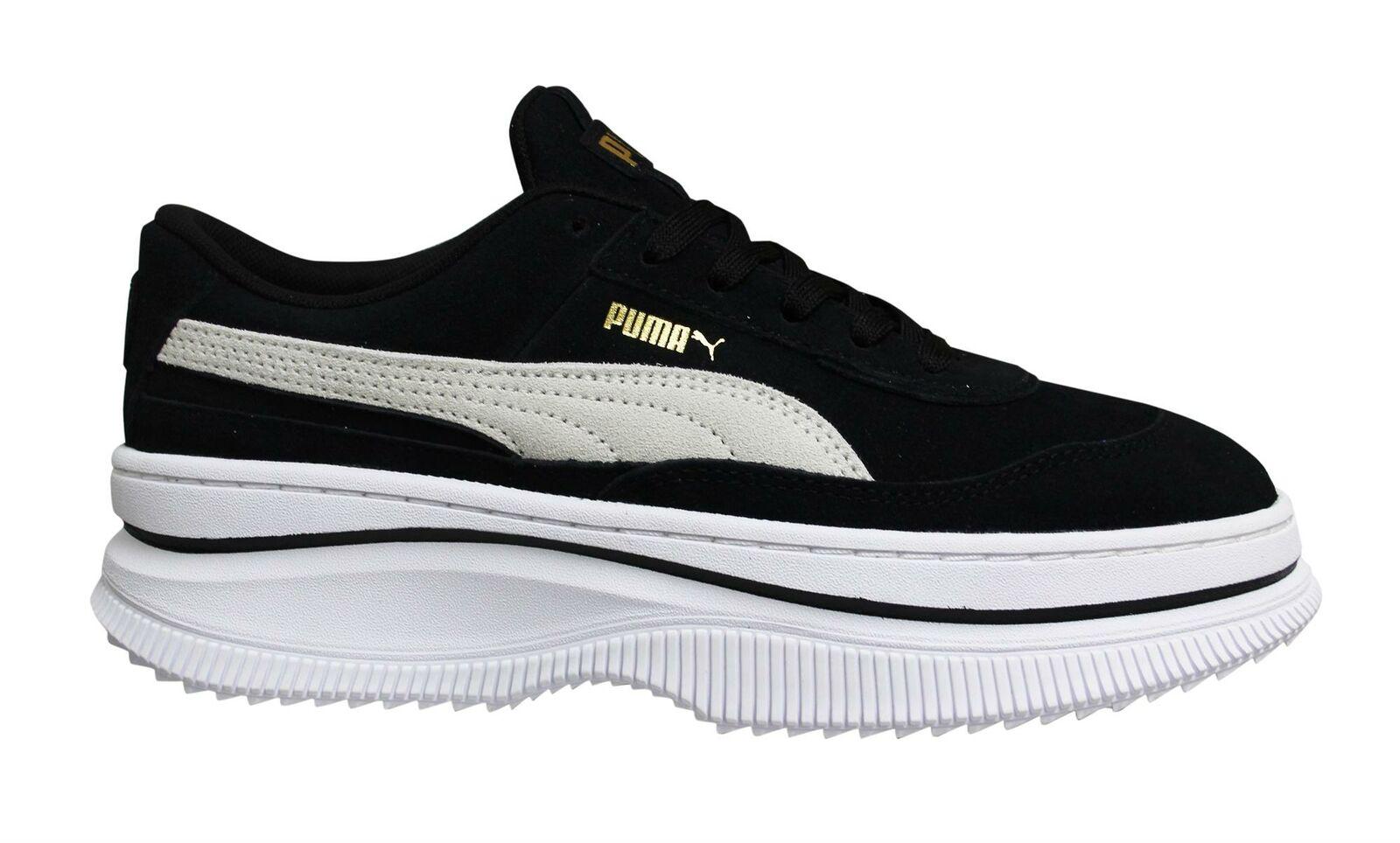 Puma Deva Wildleder Leder schwarz weiße Schnüre -up -Plattform Trainer 372423 03