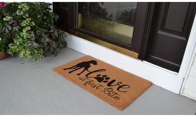 Imports Decor Love at first bite Dog Outdoor Coir Non Skid Doormat