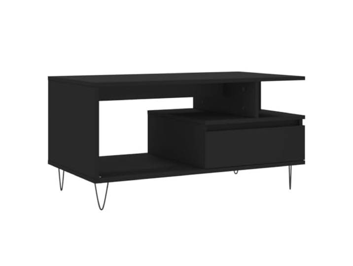 Schwarzer Couchtisch 90x49x45cm aus Holzwerkstoff Metallfüße, starke Arbeitsplatte, Stauraum, einfache Reinigung, Wohnzimmer