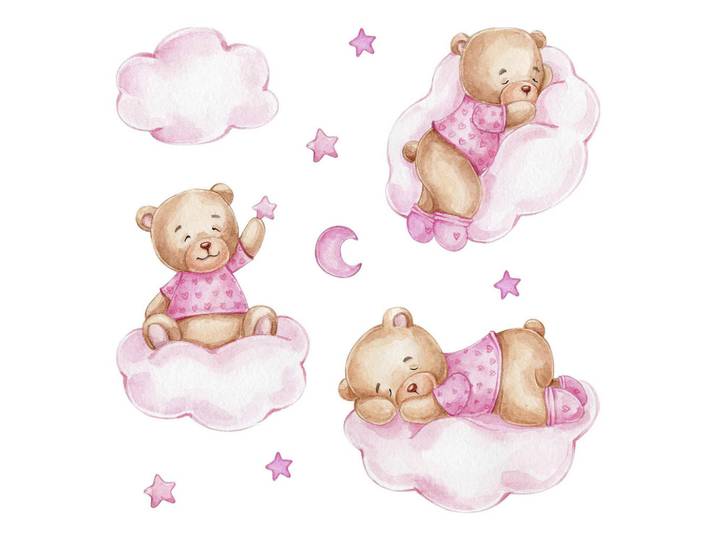 Wallfluent Wandaufkleber 100x145cm - Schlafende Teddybären, Mehrfarbig, Kunststoff, Rechteckig, 100x145x0.1 cm, Tapeten & Wandverkleidungen, Wandtattoos & Sticker, Wandtattoos