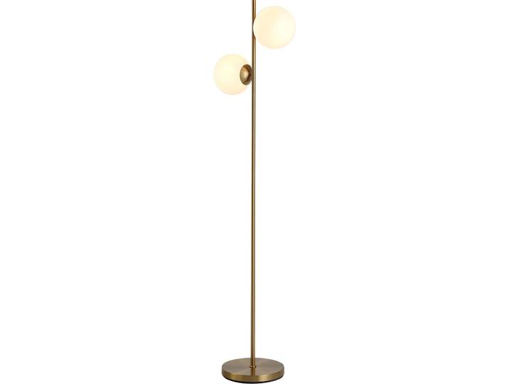 HOMCOM Lampadaire design lampadaire sur pied salon néo-rétro 2 Têtes boules max. 40 W métal doré
