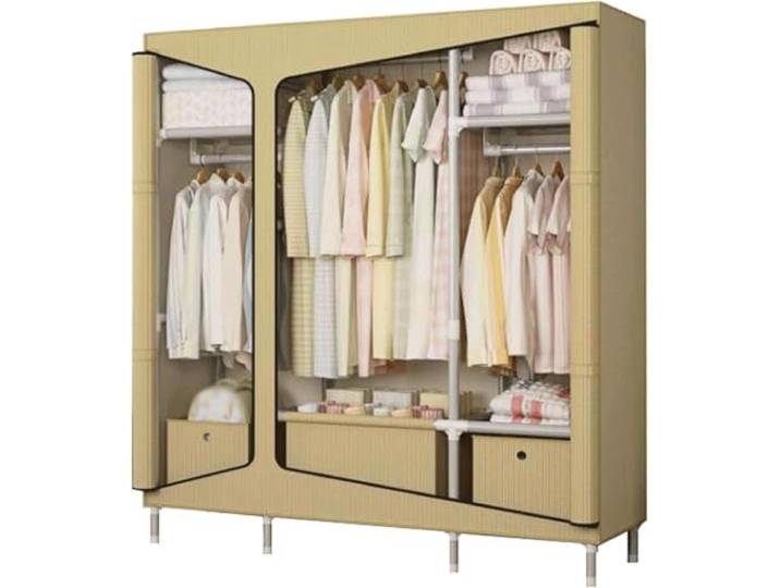 LoiYtrd Tragbarer Stoffschrank aus Stahl, stapelbar, Schlafzimmer(A,128cm)