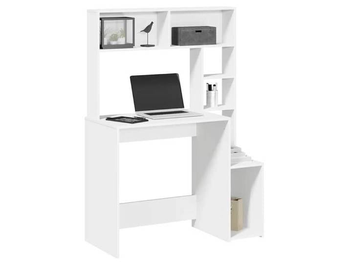 Blanc Bureau avec étagères blanc 100x45x140 cm bois d'ingénierie - Table de travail H11717