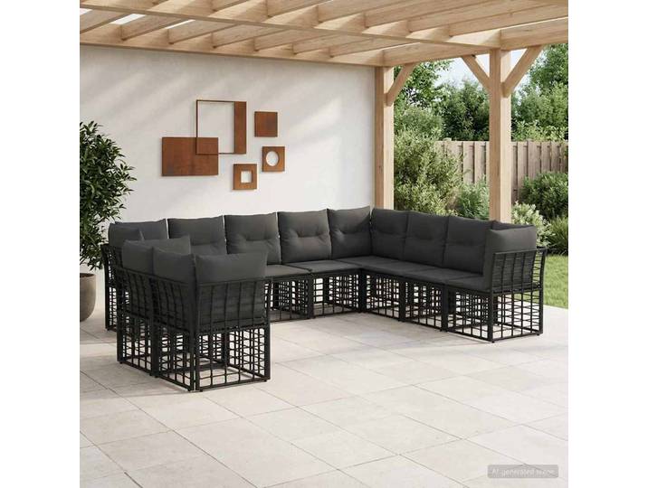 vidaXL Outdoor-Sofagarnitur 10 stk. 10-Sitzer Schwarz Polyester