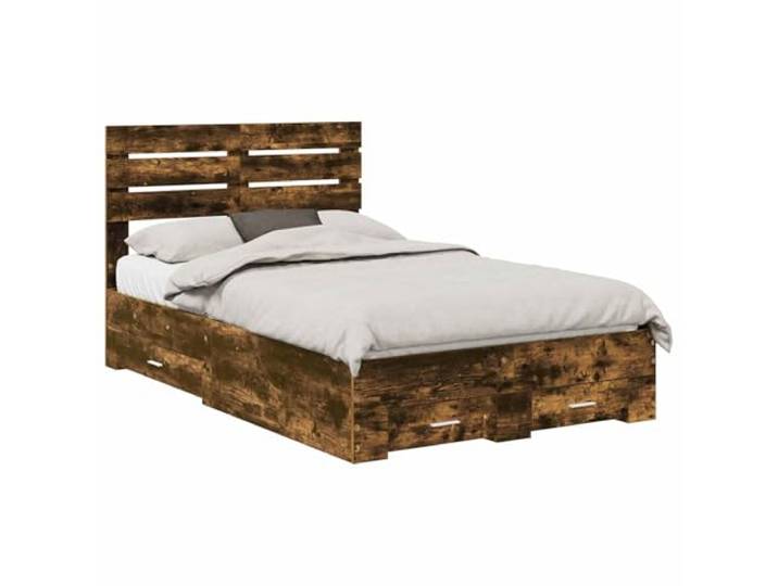 PUGYNBK Bettgestell mit Schublade Eiche rauchfarben 120 x 190 cm Hartholz, modernes Design, Metallgriffe, einfache Reinigung, platzsparend